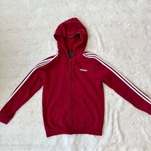 adidas Men’s Essentials Fleece 3 Stripes Full Zip Hoodie Red Size M Jacket